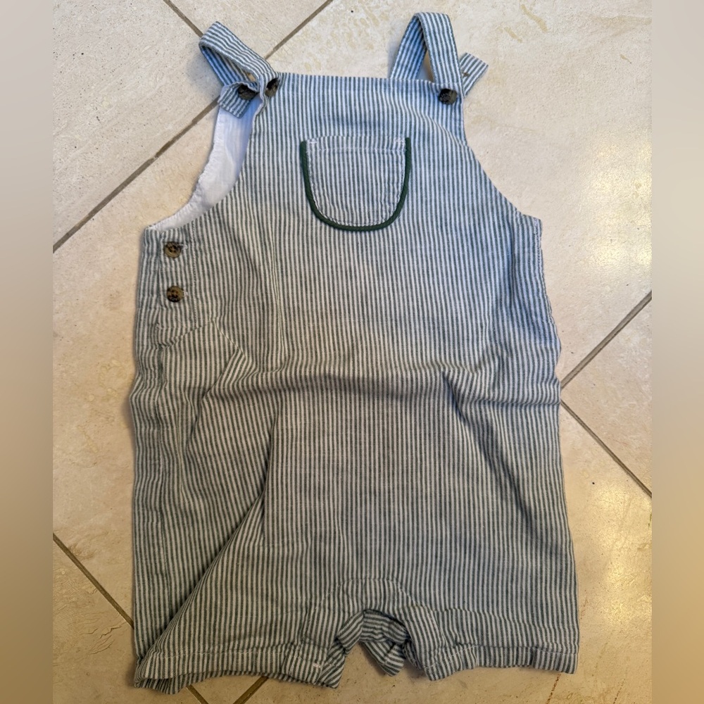 Janie and Jack BABY STRIPED LINEN-COTTON OVERALL